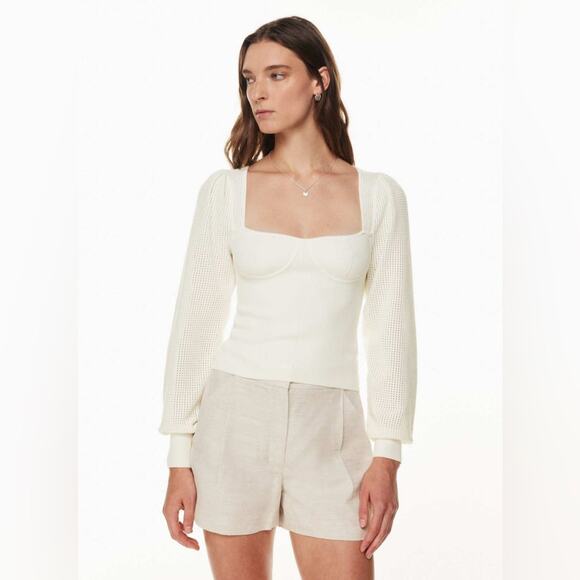 Aritzia Wilfred Chance Long Sleeve Sweetheart Corset Sweater Grotto Green - Picture 1 of 10